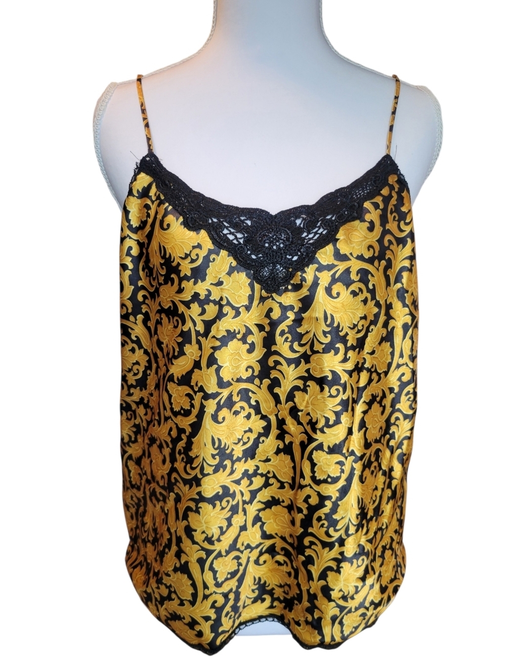 Vintage Body Chic Gold Black Crochet Trim Camisole